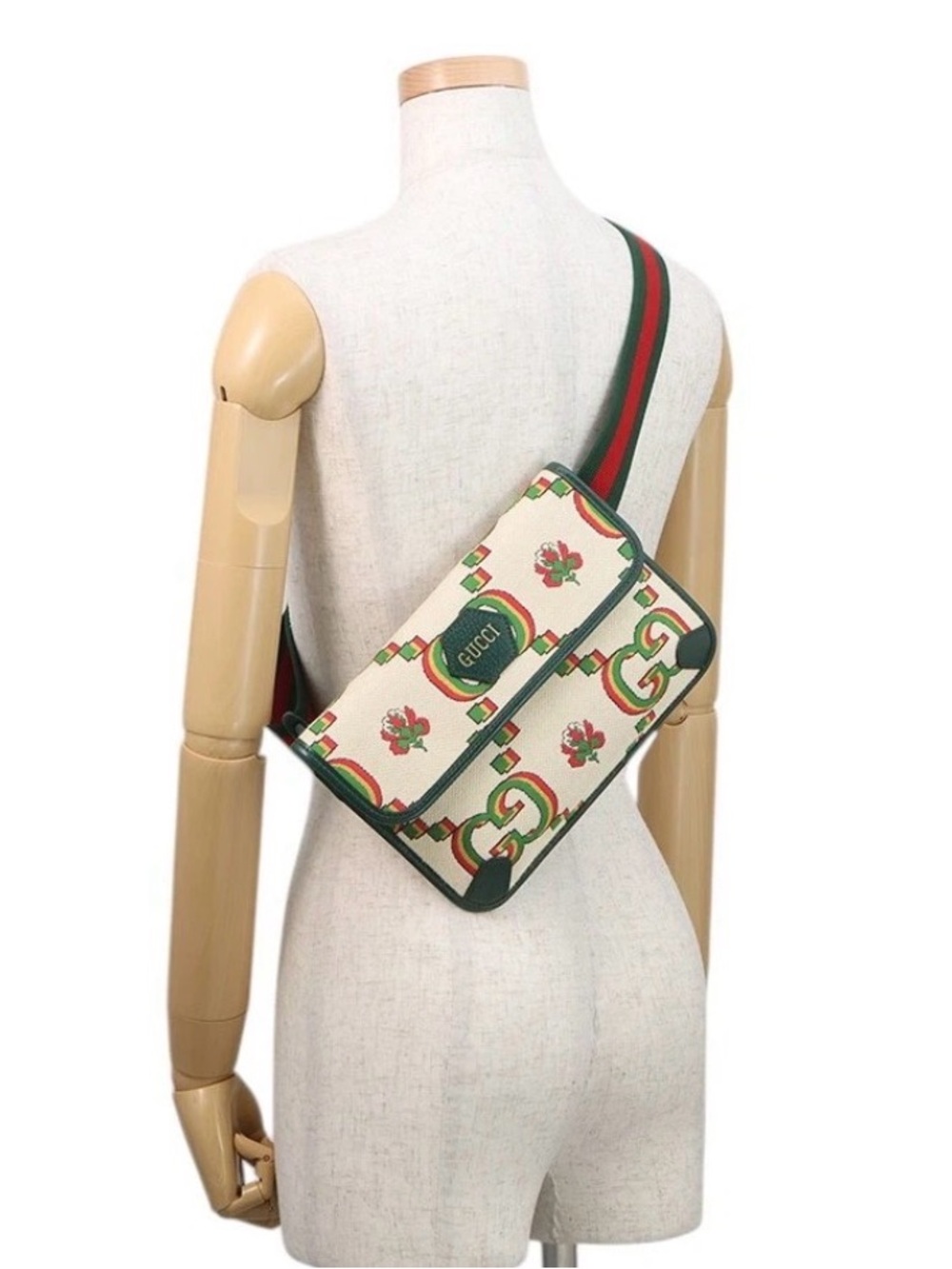 GUCCI Crossbody Bag 100th Anniversary Canvas/Leather Beige/Green